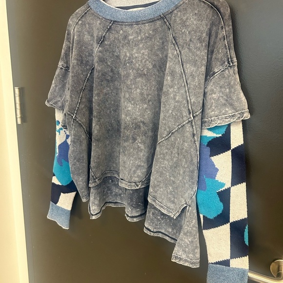 We The Free Gray and Blue Patchwork Top - Picture 2 of 15
